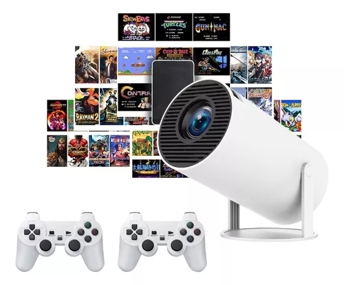 Proyector Gamer 4K con 2 controles inalámbricos y +400 juegos clásicos